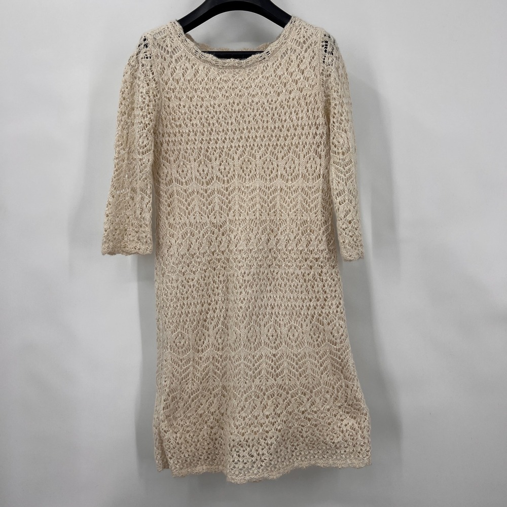 Cherokee Girl's XL 10/12 Ivory Crochet Midi Dress Lined Long Sleeve Cotton Blend
